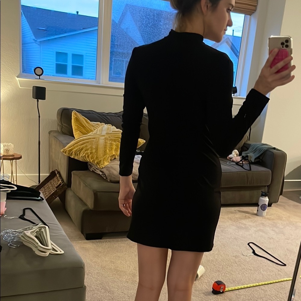 Brat Star Black Bodycon Dress Mock Neck Long Sleeve - Picture 2 of 5